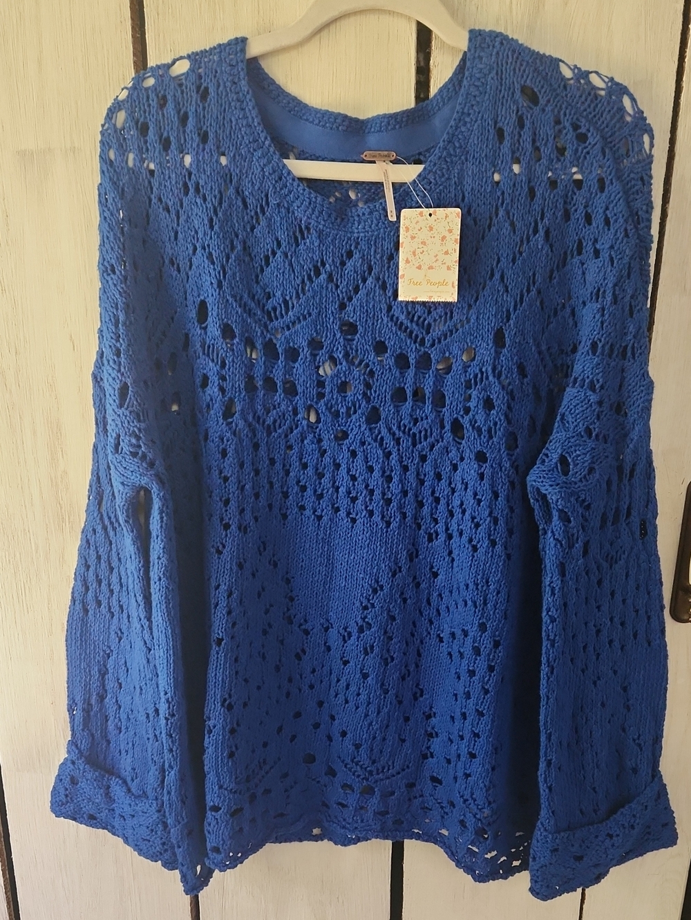 NWT Free People Traveling Lace Crochet Sweater Oversized Size Medium - Picture 2 of 6